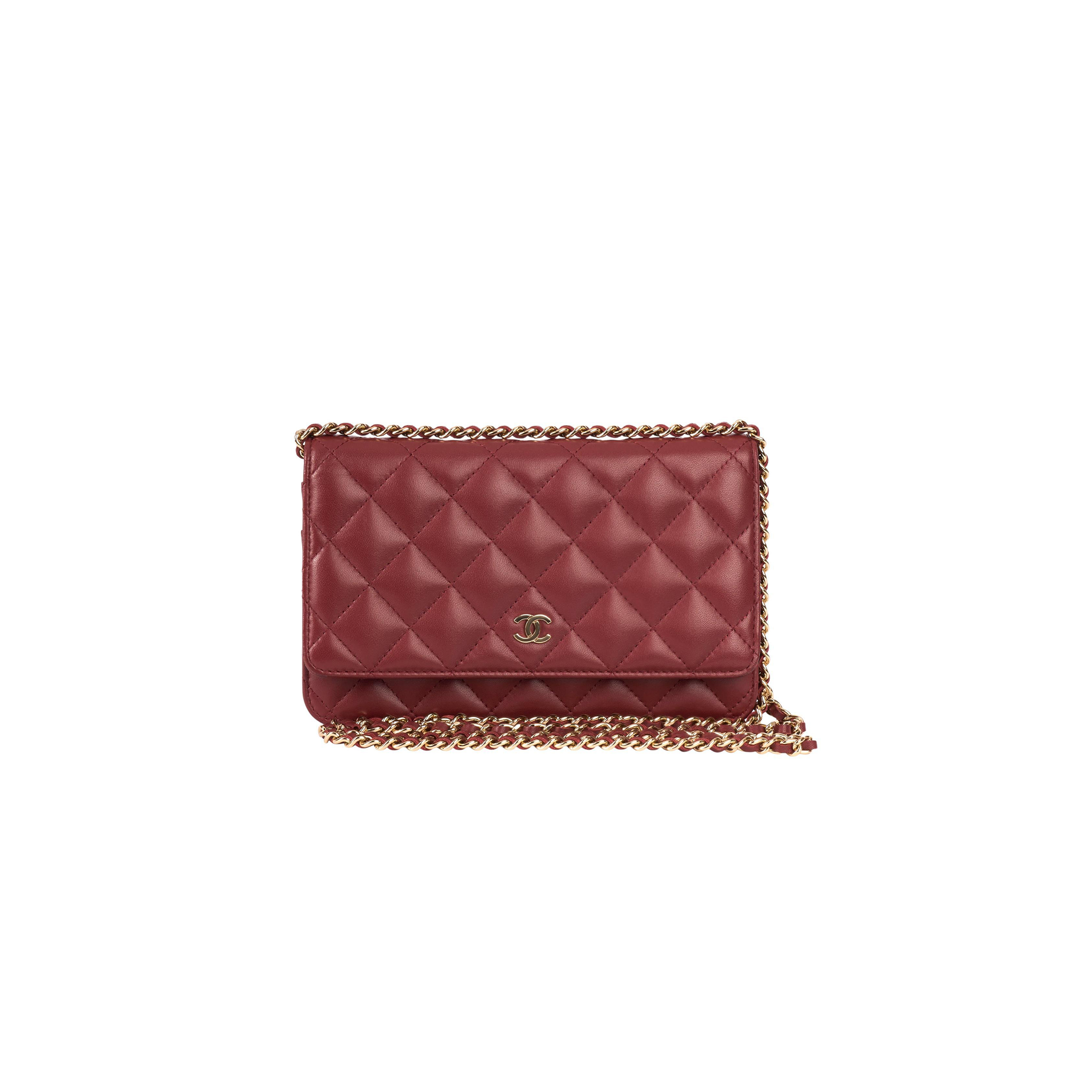 Ch*el dark red lambskin matelasse wallet on chain (19*13*4cm)